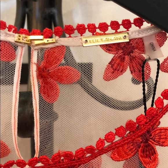 🔴SOLD🔴 Elie Tahari Red and Tan Lace Top - Picture 4 of 6